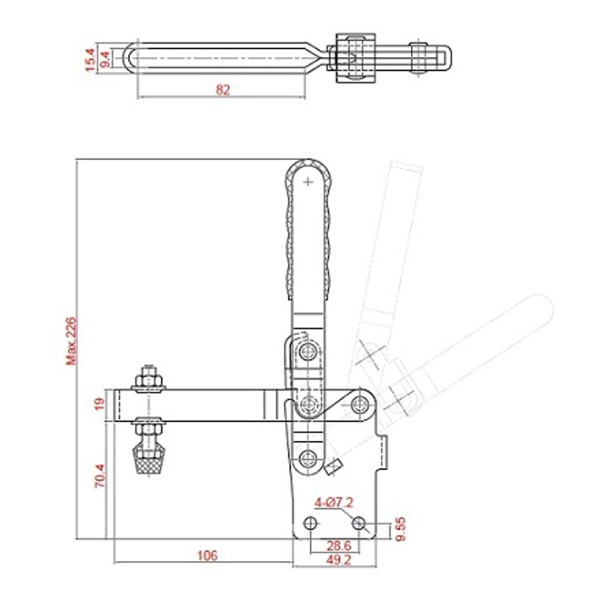 Vendita online Bloccaggio verticale base dritta braccio regolabile 190 Kg.